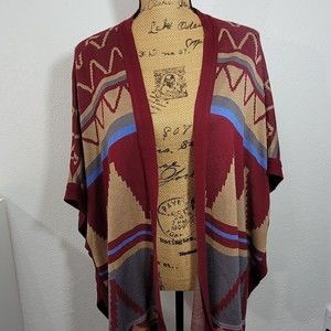 Cotton Emporium Sz Small Open Front Cartigan Poncho Aztec Southwest